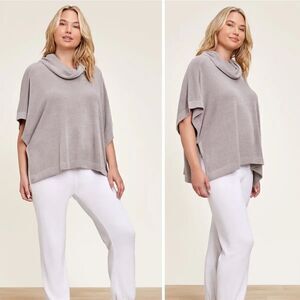 Barefoot Dreams Taupe CozyChic Ultra Lite Cowl-Neck Poncho Sweater Top 1X